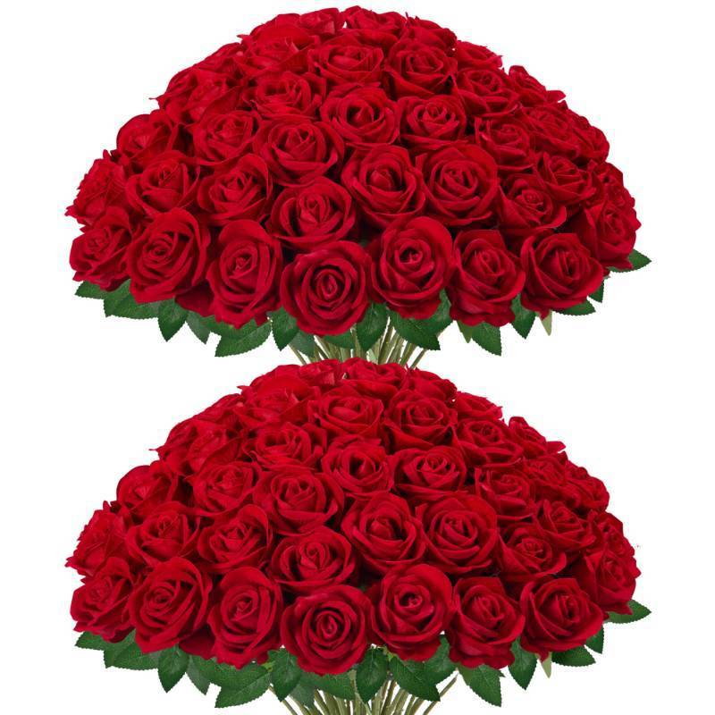lot 45204 image: 50 Pcs Red Roses Artificial Flowers, Fake Velvet Silk Rose Bulk Faux Flower for Valentines Gift Decoration DIY Wedding Centerpieces Proposal Bridal Bouquets Party Floral Decor (50, Red) - Retail $30