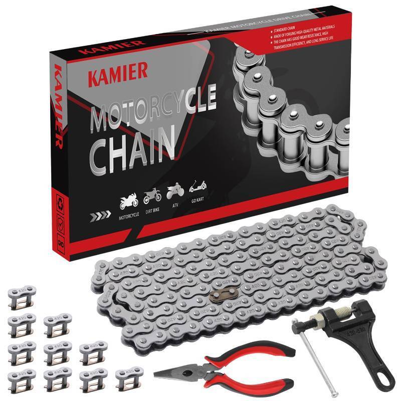 lot 36250 image: KAMIER 420 Drive Chain 132 Links with Chain Breaker Tool for 70cc 90cc 110cc 125cc TaoTao Coolster Apollo Kazuma SSR Baja Chinese 4 Wheeler ATV Quad Pit Dirt Bike Go Kart Mini Bike Heavy Duty Parts - Retail $22