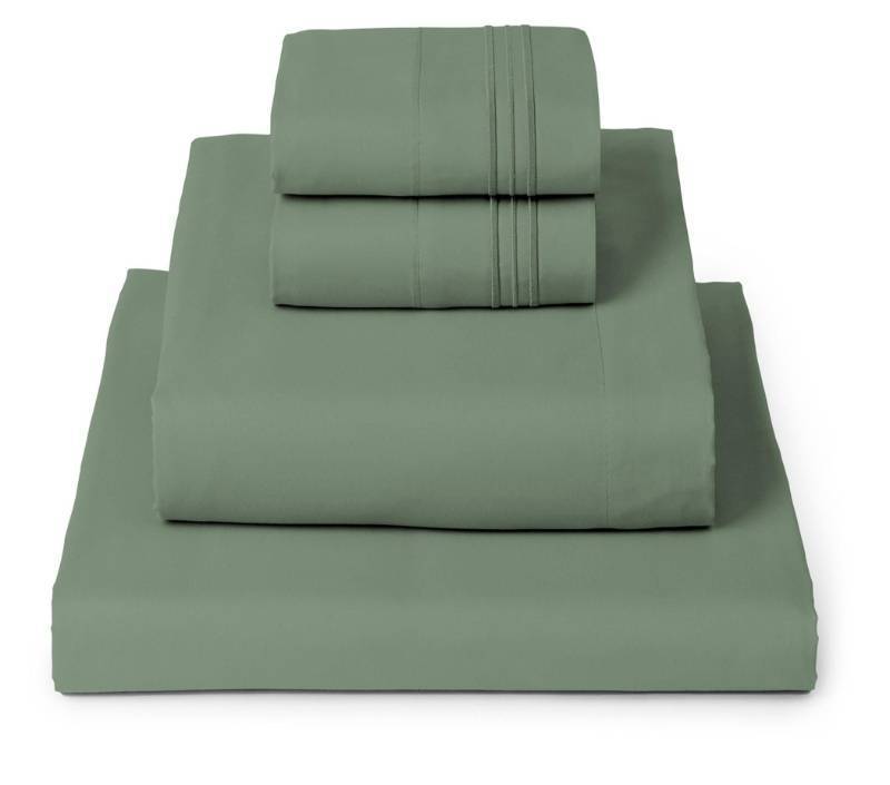 lot 56597 image: King Sheets Set - 4 PC Iconic Collection Bedding - Hotel Luxury, Extra Soft, Cooling Bed Sheets - Wrinkle, Fade, Stain Resistant (King, Sage) - Retail $43