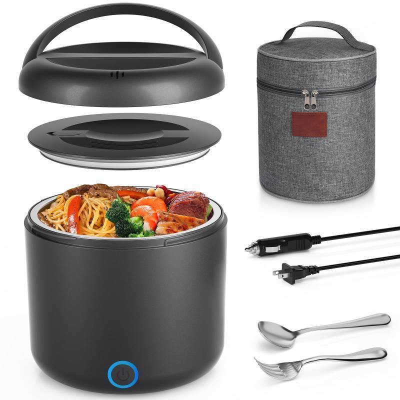 lot 56659 image: Electric Lunch Box for Adults, 41-Ounce Portable Food Warmer, 100W Leakproof Heated Lunch Box with Insulated Bag Fork Spoon for CarTruckHomeWork, 12V24V110V - Retail $23
