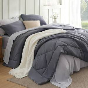 lot 16549 image: Bedsure King Size Comforter Set - 7 Pieces Reversible Dark Grey Bedding, King Size Bed Set for All Seasons, Bed in a Bag with Down Alternative Comforter, Sheets, Pillowcases & Shams - Retail $70