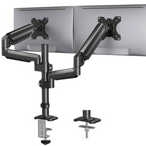 lot 16551 image: Dual Monitor Mount up to 32 inches Screens, Taller Monitor Stand Hold 19.8lbs, Dual Monitor Arm Desk Mount Easy Adjustable with Tilt, Swivel, Rotation, VESA 75100mm - Retail $70