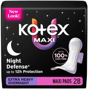 lot 16554 image: Kotex Overnight Maxi Pads with Wings, Extra Heavy Absorbency, 28 Count. - Retail $11