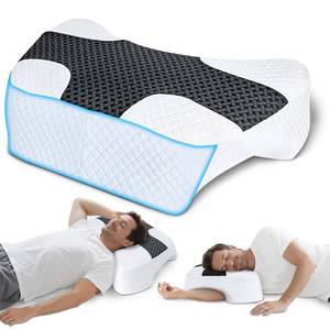 lot 16556 image: Side Sleeper Pillow with Arm Hole, Upgraded Memory Foam Shoulder Pillow for Neck Pain Relief, Adjustable Multi-Angle Arm Tunnels Support for Adults Pressure-Free Sleep (Black) - Retail $67