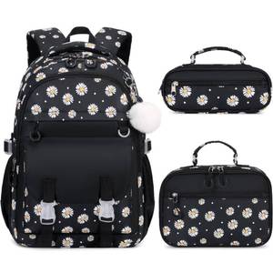 lot 16557 image: Backpack for Girls, Daisy Prints Girls Backpack for School with Lunch Bag Pencil Case, Kids Bookbag Kindergarten Elementary Middle School Bag with USB Charging Port - Retail $26