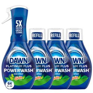 lot 16566 image: Dawn Powerwash Gain Original Dish Spray, Liquid Dish Soap, Dish Soap Refill, , 1 Starter Kit  3 Refills, 64 Fl Oz Total (16 fl ozbottle) - Retail $17