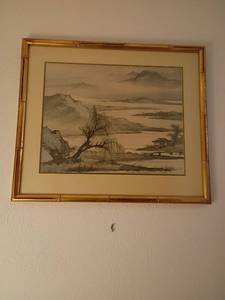 lot 908 image: Framed Art.  Charcoal or Pencil.   23 x 27