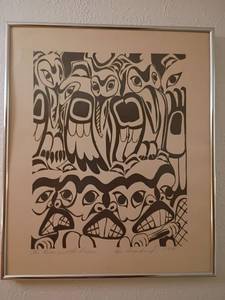 lot 910 image: Framed Art print The Raven and The Beaver.   19 x 15
