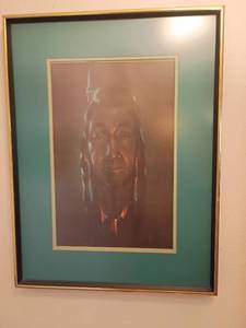 lot 914 image: Framed wall decor.  Native American Portrait.   25 x 19