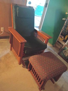 Mission Oak Style Rocker Glider with Ottoman.   Made by Best Chairs.   Matches lots 938, 939 and 940