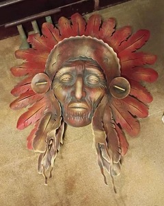 Metal Native American Chief.   Approximately 29 x 25