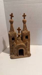 lot 1021 image: Handcrafted clay Church with Cross Towers