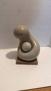 lot 1024 image: Abstract Ceramic Mother and Child Sculpture on Wood Base