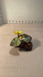 lot 1039 image: Norman Brumm Enamel On Copper Yellow Flowers On Wood Signed