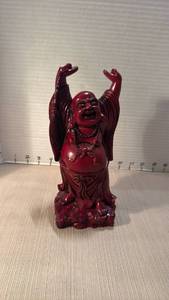lot 1045 image: Red resin statue depicting the Laughing Buddha 8 inches tall