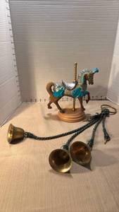 lot 1050 image: Decorative Carousel Horse with Brass Bell Set