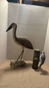 lot 1061 image: Handcrafted Wooden Heron and Woodpecker
