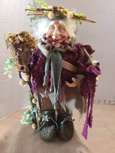 lot 1096 image: Handcrafted Woodland Witch Doll with Staff and Natural Decorations, 15in tall