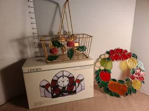 lot 1119 image: Linden Stained Glass Votive Clock with Rose Motif, more