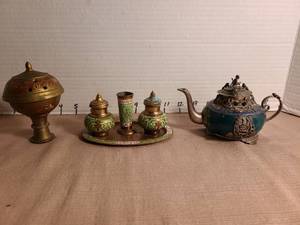 lot 1134 image: Traditional Middle Eastern Brass Tea Set Collection
