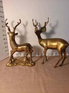 lot 1156 image: Set of Two Brass Deer Figurines