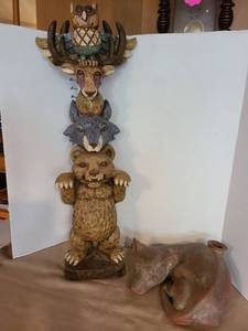 lot 1168 image: Native American Style Animal Totem Pole, 29in tall and Fox