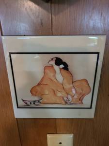 lot 1174 image: R.C. Gorman Native American Woman Ceramic Art Tile, 8x8in