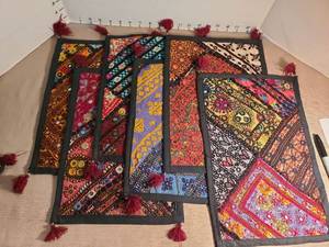 lot 1182 image: Handmade Indian Patchwork Textile Wall Hangings with Tassels