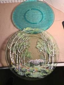 lot 1184 image: Handpainted plate and green plate, both 13in diam.
