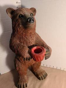 lot 1192 image: Bear Holding Red Basket Figurine, 17in tall