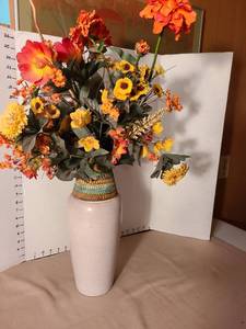 lot 1308 image: Decorative pottery vase with faux flowers.