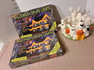 lot 1318 image: Halloween lights and ceramic ghost candy dish.