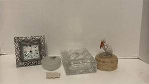 lot 1416 image: Clock, Crystal Box, Pelican Box, Ceramic Plate &more