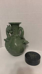 lot 1436 image: Green Celadon Dragon Vase with Slate Butterfly Box