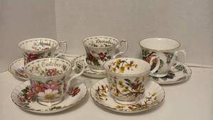 lot 1442 image: English Bone China Floral Teacup and Saucer Sets Royal Albert