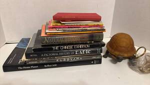 lot 1445 image: Mixed Book Collection with Decorative Turtle Figurine Lamp