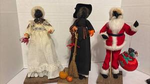 lot 1452 image: Handmade Holiday Dolls Set of Three with Accessories