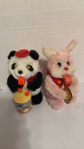 lot 1455 image: Musical Panda and Rabbit Plush Toy Set with Drum