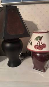lot 1504 image: Metal Table Lamp with Cherry Pattern Ceramic Candle Lamp