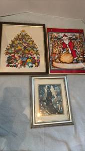 lot 1509 image: Christmas Holiday Embroidered 3 D Art and other Holiday Framed Art