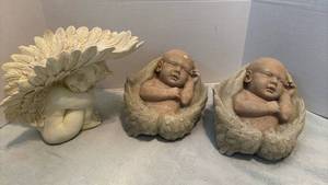 lot 1530 image: Two Sculptural Baby Figures and Toscano Little Girl with Angel Wings