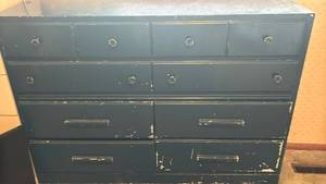 lot 1560 image: Blue Painted Wood Dresser with Multiple Drawers 35x45x16