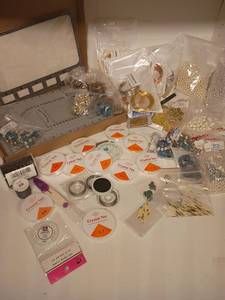 lot 1610 image: Jewelry Making Items.   Beads, Bead Design Board, Various Crystal Tec and Beading Wire