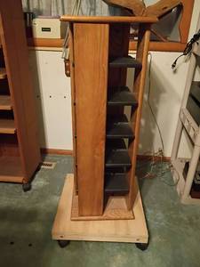 lot 1625 image: Carousel CD Holder on Stand with Wheels.   43 x 19 x 19