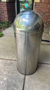 lot 2005 image: Stainless Steel Dome Top Trash Can with Push Lid