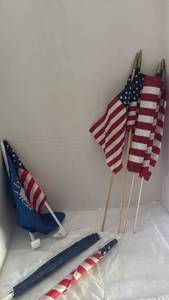lot 2117 image: American Flag Collection with Wooden Poles and Display Stand