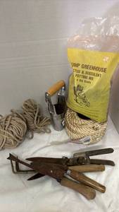 lot 2216 image: Garden Tool Collection with Hand Tools and Natural Rope