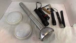 lot 2226 image: LED Flashlight Collection with Chrome Flashlight and Light Bulbs