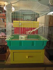 lot 2310 image: Bird Cage with Stand.  Stand has a drawer.  28 x 19 x 17