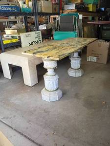 lot 2318 image: Slab of Granite or Marble with Ornate Stands.  22 x 18 x 44